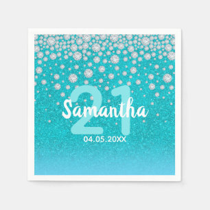 Serviette En Papier 21e anniversaire diamants parties scintillant bleu