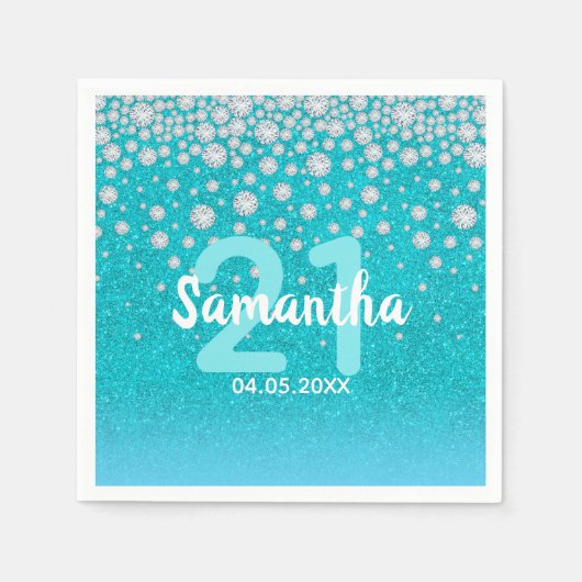 Serviette En Papier 21e anniversaire diamants parties scintillant bleu (Devant)