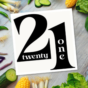 Serviette En Papier 21e anniversaire Elégante typographie fête d'anniv