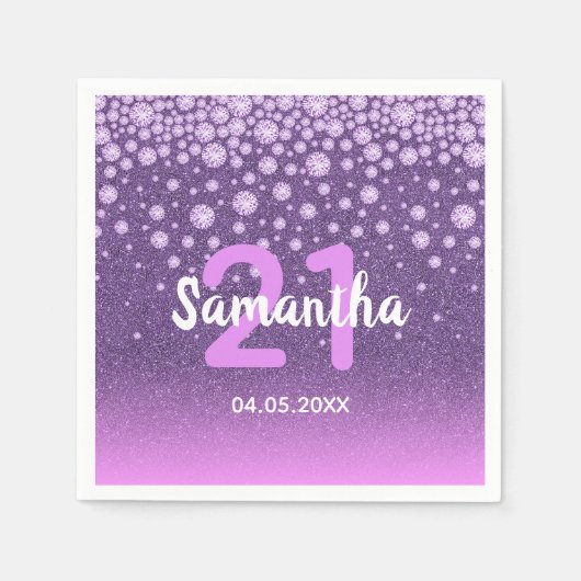 Serviette En Papier 21e anniversaire fausse parties scintillant rose v (Devant)