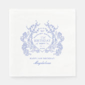 Serviette En Papier 21e Anniversaire Français Blue Floral Crest Custom (Devant)