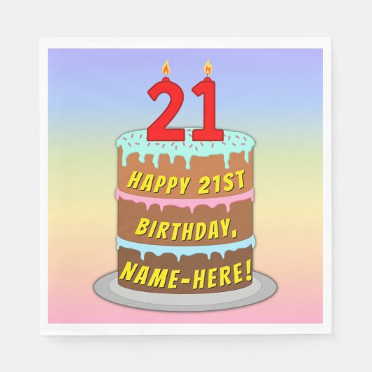 Serviette En Papier 21e anniversaire : Fun Cake and Candles + Nom pers (Devant)