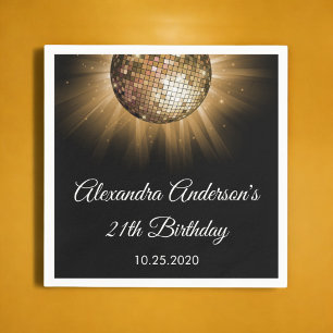 Serviette En Papier 21e Anniversaire Gold Disco Ball