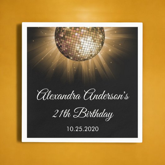 Serviette En Papier 21e Anniversaire Gold Disco Ball