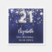 Serviette En Papier 21e anniversaire marine bleu argent étoiles (Devant)