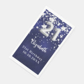 Serviette En Papier 21e anniversaire marine bleu argent étoiles (Coin)