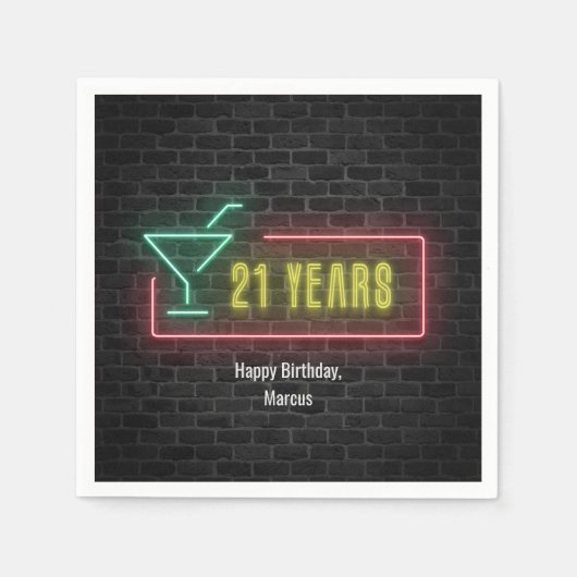Serviette En Papier 21e anniversaire Neon Connexion mur en brique (Devant)