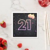 Serviette En Papier 21e Anniversaire néon Connexion serviettes noires (En situation)