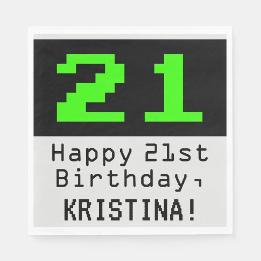 Serviette En Papier 21e anniversaire - Nerdy / Geeky Style "21" & Nom (Devant)