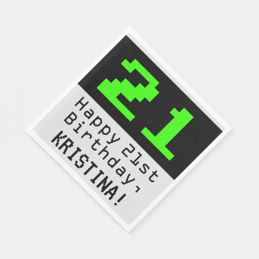 Serviette En Papier 21e anniversaire - Nerdy / Geeky Style "21" & Nom (Coin)