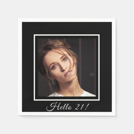 Serviette En Papier 21e anniversaire noir blanc photo (Devant)