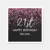 Serviette En Papier 21e Anniversaire noir Parties scintillant rose cha (Devant)