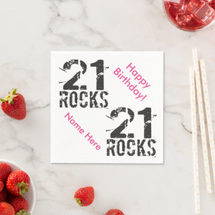 Serviette En Papier 21e anniversaire Nom personnalisé PINK 21 Rocks