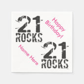 Serviette En Papier 21e anniversaire Nom personnalisé PINK 21 Rocks (Devant)