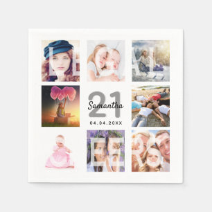 Serviette En Papier 21e anniversaire photo collage applaudissements bl