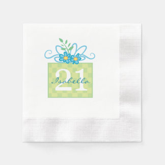 Serviette En Papier 21e anniversaire Pink Blue Cake Nom personnalisé