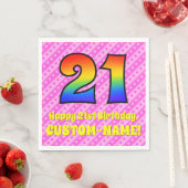 Serviette En Papier 21e anniversaire : Pink Stripes & Hearts, Arc-en-c (En situation)