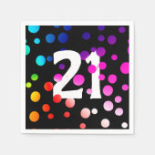 Serviette En Papier 21e anniversaire - Points arc-en-ciel sur noir (Devant)