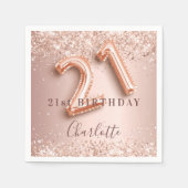 Serviette En Papier 21e anniversaire rose or blush nom de parties scin (Devant)