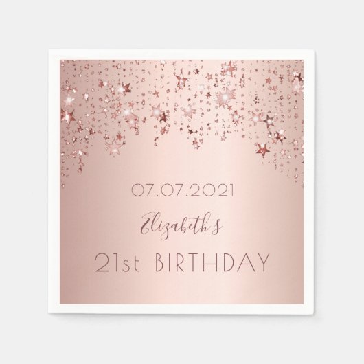 Serviette En Papier 21e anniversaire rose or étoiles rose (Devant)