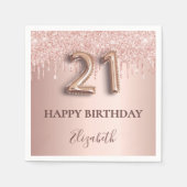 Serviette En Papier 21e anniversaire rose or parties scintillant rose  (Devant)
