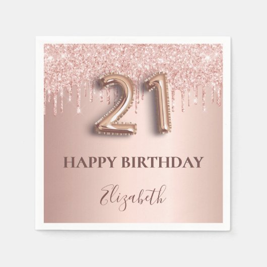 Serviette En Papier 21e anniversaire rose or parties scintillant rose (Devant)