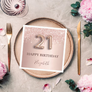 Serviette En Papier 21e anniversaire rose or parties scintillant rose 