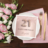 Serviette En Papier 21e anniversaire rose or parties scintillant rose