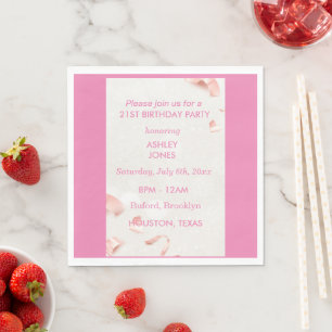 Serviette En Papier 21e anniversaire Rose rose or Invitation de part