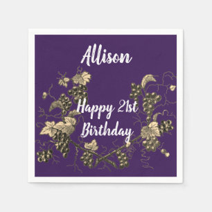 Serviette En Papier 21e Anniversaire Royal Purple Élégant Raisins Vint