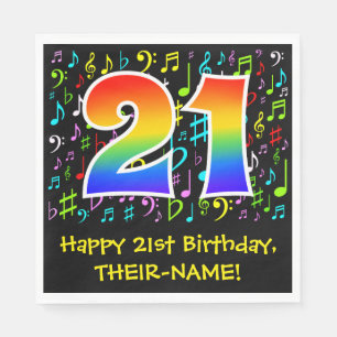 Serviette En Papier 21e anniversaire - Symboles de musique colorée, Ar