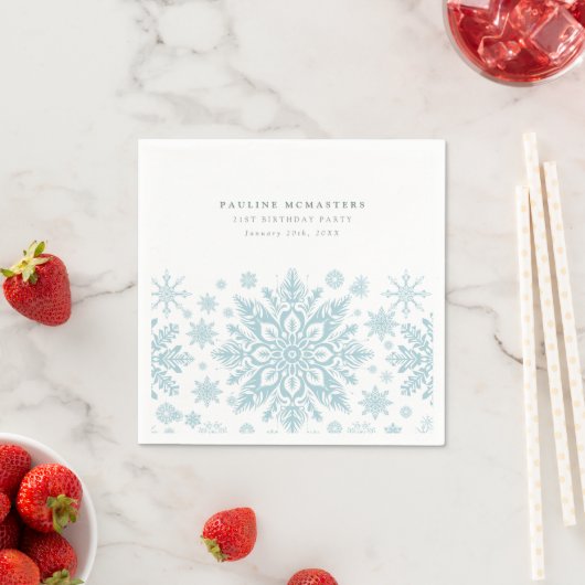 Serviette En Papier 21e fête d'anniversaire Blue White Snowflake hiver (En situation)