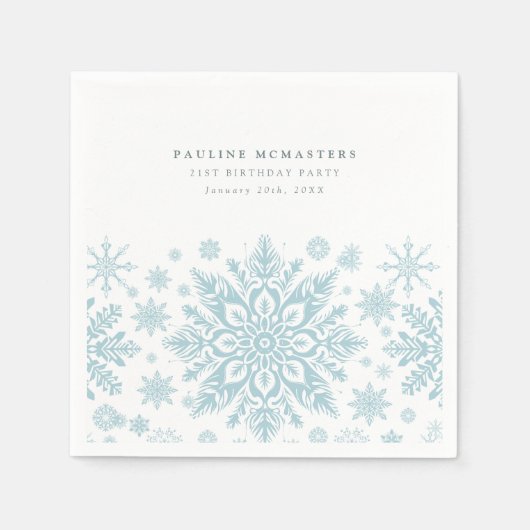 Serviette En Papier 21e fête d'anniversaire Blue White Snowflake hiver (Devant)