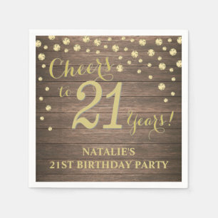 Serviette En Papier 21e fête d'anniversaire Bois rustique et Diamant d