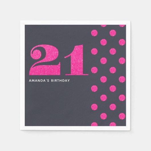 Serviette En Papier 21e fête d'anniversaire Hot-Pink parties scintilla (Devant)
