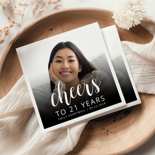 Serviette En Papier 21e fête d'anniversaire Photo White Script Cheers