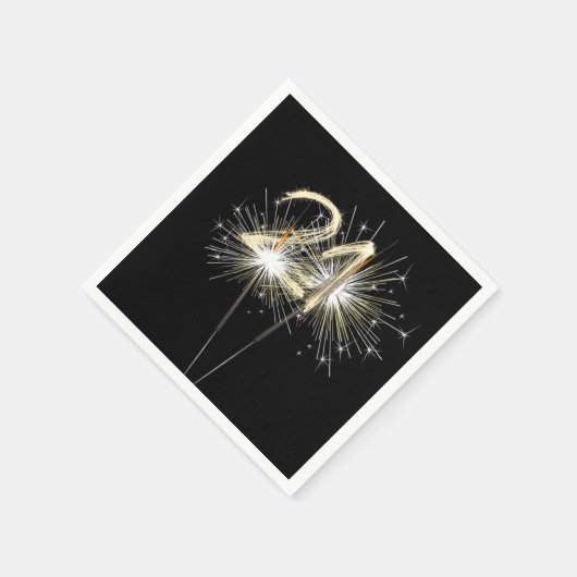 Serviette En Papier 21e fête d'anniversaire Sparklers sur Noir (Coin)