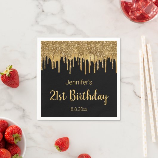 Serviette En Papier 21e joyeux anniversaire noir parties scintillant g (En situation)