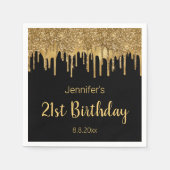 Serviette En Papier 21e joyeux anniversaire noir parties scintillant g (Devant)