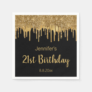 Serviette En Papier 21e joyeux anniversaire noir parties scintillant g