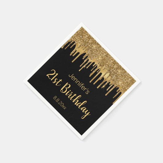 Serviette En Papier 21e joyeux anniversaire noir parties scintillant g (Coin)