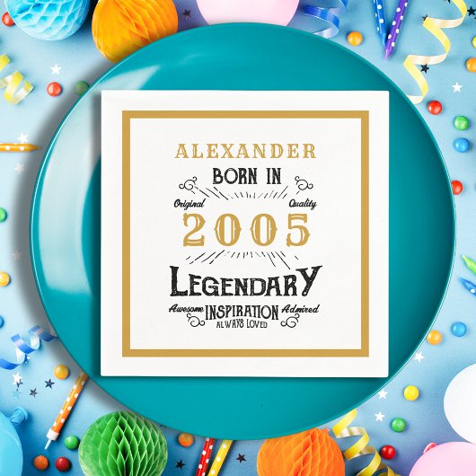 Serviette En Papier 21st Birthday Born 2005 White Gold Legend