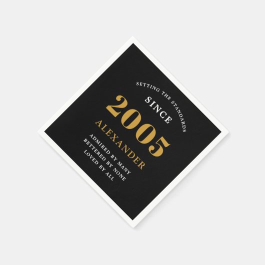 Serviette En Papier 21st Birthday Name 2005 Black Gold Elegant Chic (Coin)