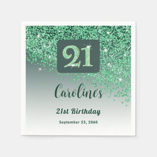 Serviette En Papier 21st Birthday Party Sparkling Green Glitter (Devant)