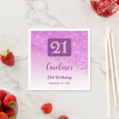 Serviette En Papier 21st Birthday Party Sparkling Pink Glitter (En situation)