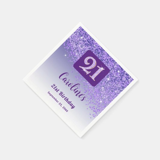 Serviette En Papier 21st Birthday Party Sparkling Purple Glitter (Coin)