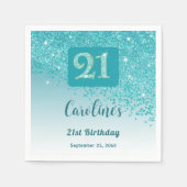 Serviette En Papier 21st Birthday Party Sparkling Teal Blue Glitter (Devant)
