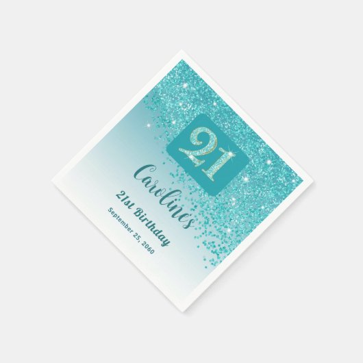 Serviette En Papier 21st Birthday Party Sparkling Teal Blue Glitter (Coin)