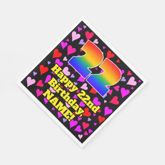 Serviette En Papier 22e anniversaire : Amour Hearts Motif, Arc-en-ciel (Coin)