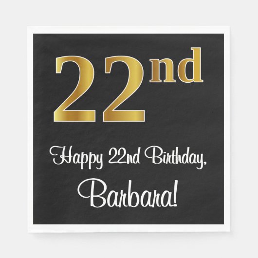 Serviette En Papier 22e anniversaire ~ Elégant Luxueux Faux Gold Look  (Devant)